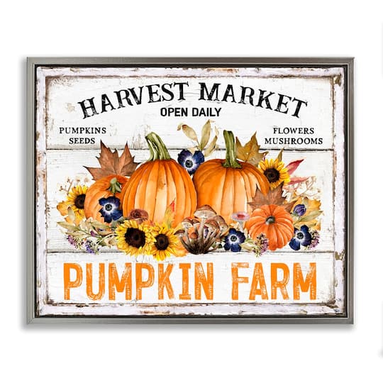 Stupell Industries Pumpkin Farm with Sunflowers Floater Framed Art